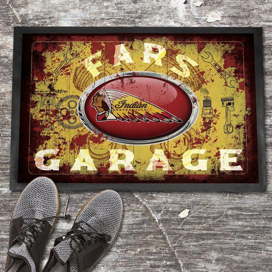 Indian Fars Garage Vintage Dørmåtte-Dørmåtte-Indian-Garage Culture Shop- garage - man cave - merchandise