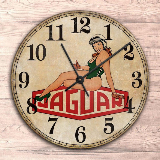 Jaguar Pin-Up Vintage Vægur Rundt-Clock-Jaguar-Garage Culture Shop- garage - man cave - merchandise