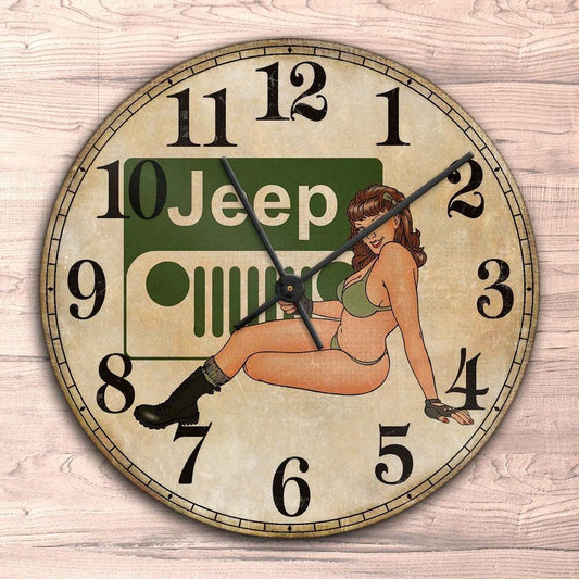 Jeep Pin-Up Vintage Vægur Rundt-Clock-Jeep-Garage Culture Shop- garage - man cave - merchandise