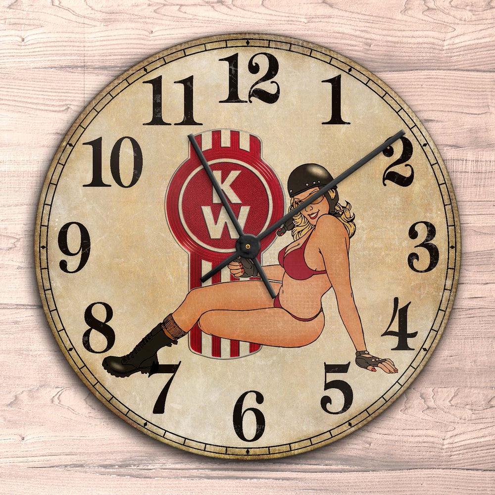 Kenworth Pin-Up Vintage Vægur Rundt-Clock-Kenworth-Garage Culture Shop- garage - man cave - merchandise