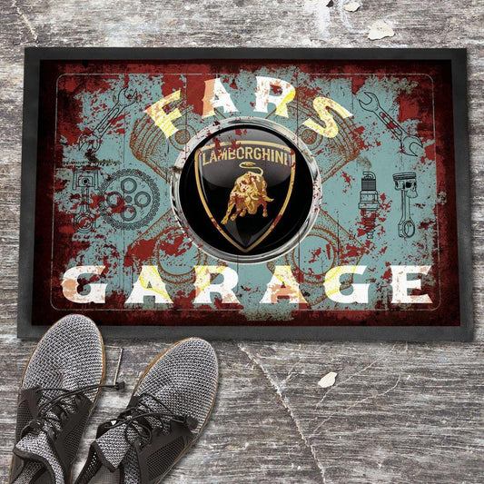 Lamborghini Fars Garage Vintage Dørmåtte-Dørmåtte-Lamborghini-Garage Culture Shop- garage - man cave - merchandise