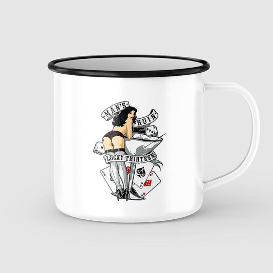Lucky 13 Poker Pin-Up Vintage Emaljekrus-Krus-Vintage Garage-Garage Culture Shop- garage - man cave - merchandise