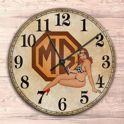 MG Pin-Up Vintage Vægur Rundt-Clock-MG-Garage Culture Shop- garage - man cave - merchandise
