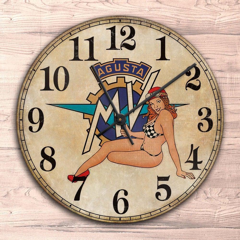 MV Agusta Pin-Up Vintage Vægur Rundt-Clock-MV Agusta-Garage Culture Shop- garage - man cave - merchandise