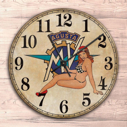MV Agusta Pin-Up Vintage Vægur Rundt-Clock-MV Agusta-Garage Culture Shop- garage - man cave - merchandise