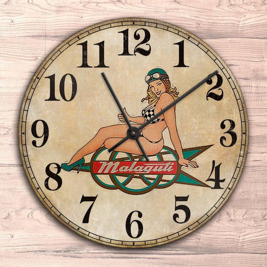 Malaguti Pin-Up Vintage Vægur Rundt-Clock-Malaguti-Garage Culture Shop- garage - man cave - merchandise