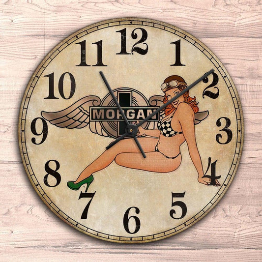 Morgan Pin-Up Vintage Vægur Rundt-Clock-Morgan-Garage Culture Shop- garage - man cave - merchandise