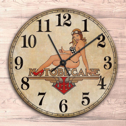 Motobecane Pin-Up Vintage Vægur Rundt-Clock-Motobecane-Garage Culture Shop- garage - man cave - merchandise