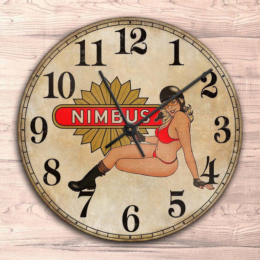 Nimbus Pin-Up Vintage Vægur Rundt-Clock-Nimbus-Garage Culture Shop- garage - man cave - merchandise