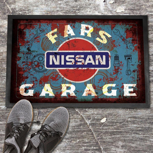 Nissan Fars Garage Vintage Dørmåtte-Dørmåtte-Nissan-Garage Culture Shop- garage - man cave - merchandise