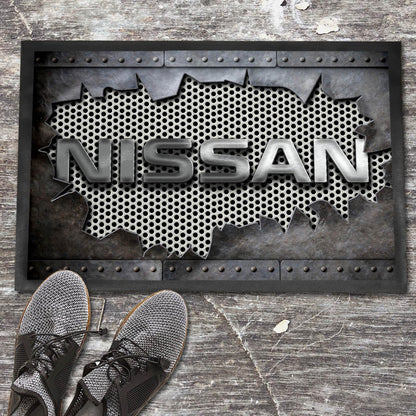 Nissan Metal Ripped Dørmåtte-Dørmåtte-Nissan-Garage Culture Shop- garage - man cave - merchandise