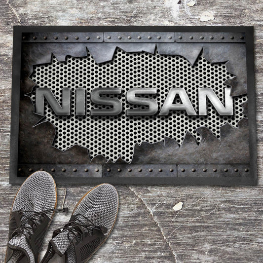 Nissan Metal Ripped Dørmåtte-Dørmåtte-Nissan-Garage Culture Shop- garage - man cave - merchandise