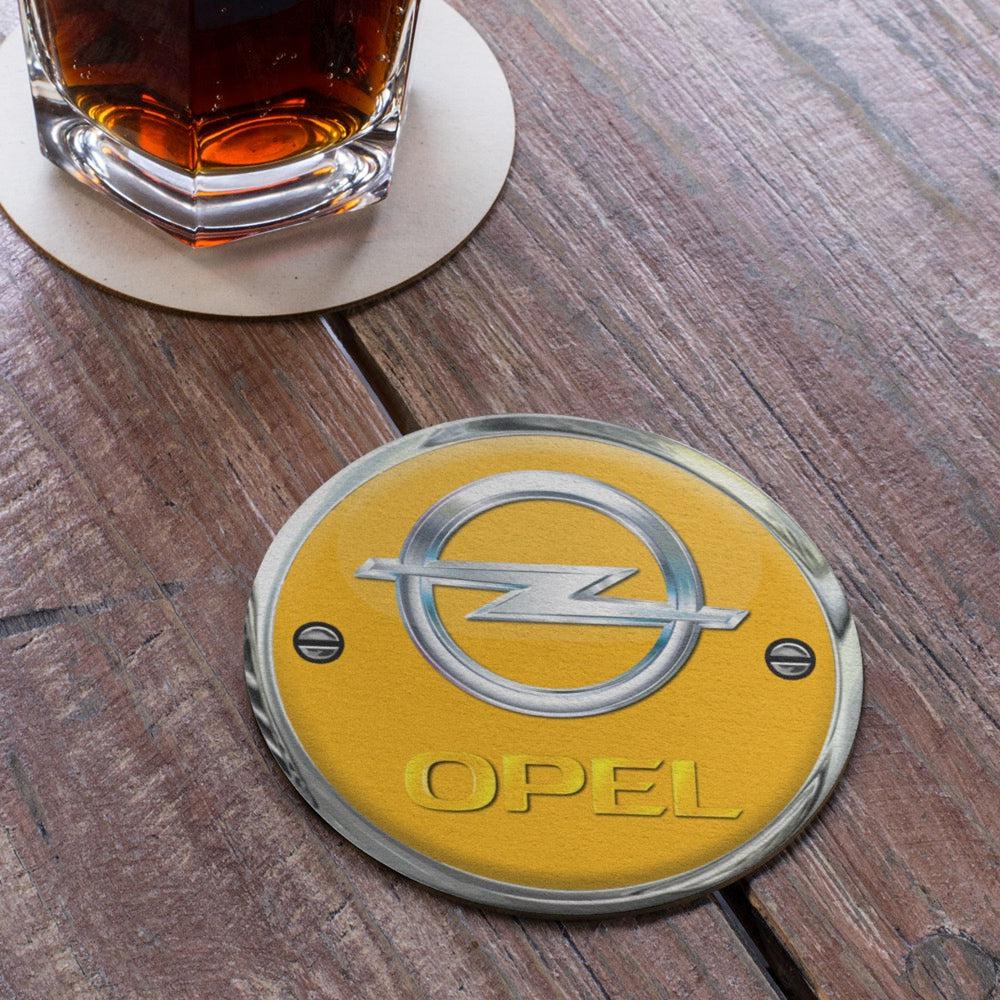 Opel Runde Skilte , Musemåtte Rundt , Kop Underlag, Underlagssæt-Runde Skilte-Opel-Kop Underlag Glas Rundt 10 cm 4-stk-Garage Culture Shop- garage - man cave - merchandise