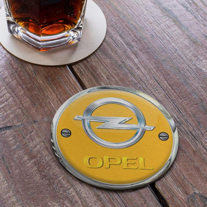 Opel Runde Skilte , Musemåtte Rundt , Kop Underlag, Underlagssæt-Runde Skilte-Opel-Kop Underlag Glas Rundt 10 cm 4-stk-Garage Culture Shop- garage - man cave - merchandise