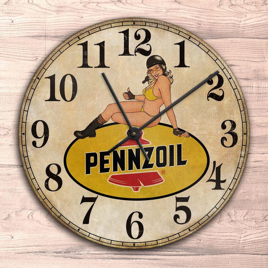 Pennzoil Pin-Up Vintage Vægur Rundt-Clock-Motoroil-Garage Culture Shop- garage - man cave - merchandise
