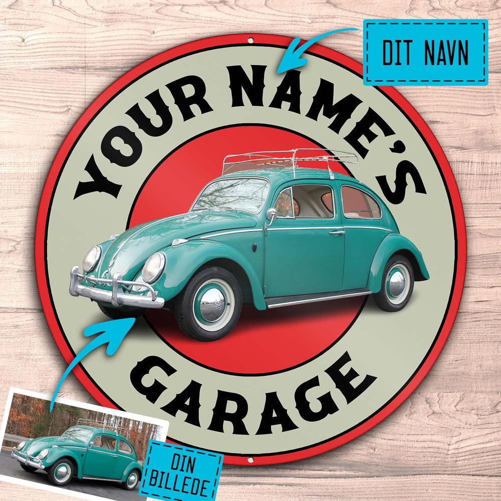 Personlig - Din Navn Garage - Din Bil/Mc Garage Runde Skilte , Musemåtte Rundt , Kop Underlag, Underlagssæt-Runde Skilte-Garage Culture-Garage Culture Shop- garage - man cave - merchandise