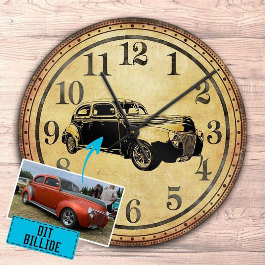Personlig Til Dig - Digitale Portræt Af Din Bil/Mc (Sort Vektor) - Vægur Rundt-Clock-Custom-Garage Culture Shop- garage - man cave - merchandise