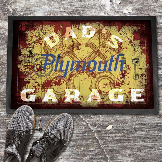 Plymouth Dads Garage Vintage Dørmåtte-Dørmåtte-Plymouth-Garage Culture Shop- garage - man cave - merchandise