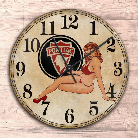 Pontiac Pin-Up Vintage Vægur Rundt-Clock-Pontiac-Garage Culture Shop- garage - man cave - merchandise