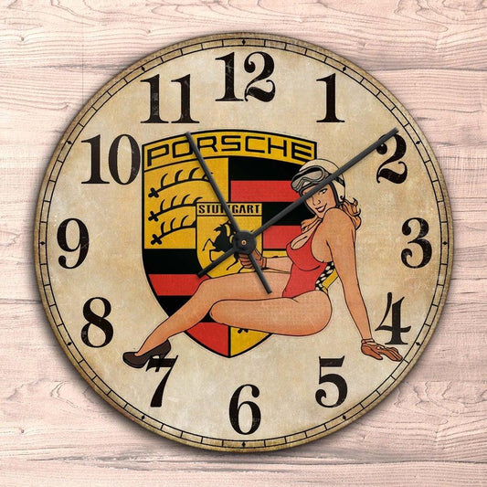 Porsche Pin-Up Vintage Vægur Rundt-Clock-Porsche-Garage Culture Shop- garage - man cave - merchandise