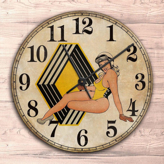 Renault Pin-Up Vintage Vægur Rundt-Clock-Renault-Garage Culture Shop- garage - man cave - merchandise