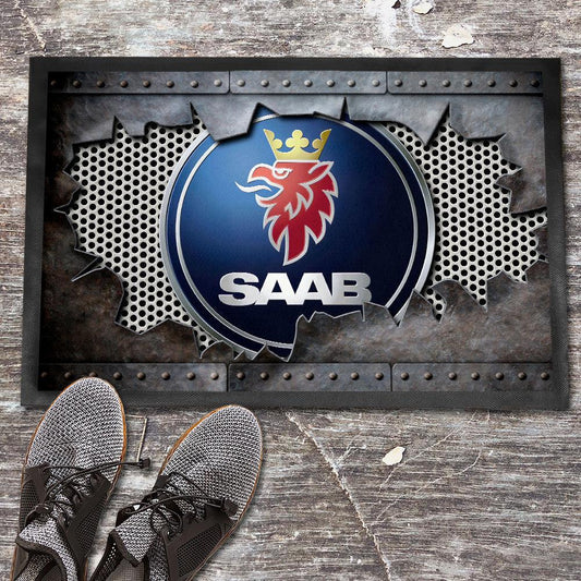 Saab Metal Ripped Dørmåtte-Dørmåtte-Saab-Garage Culture Shop- garage - man cave - merchandise