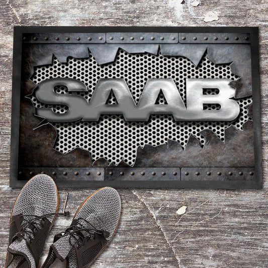 Saab Metal Ripped Dørmåtte-Dørmåtte-Saab-Garage Culture Shop- garage - man cave - merchandise