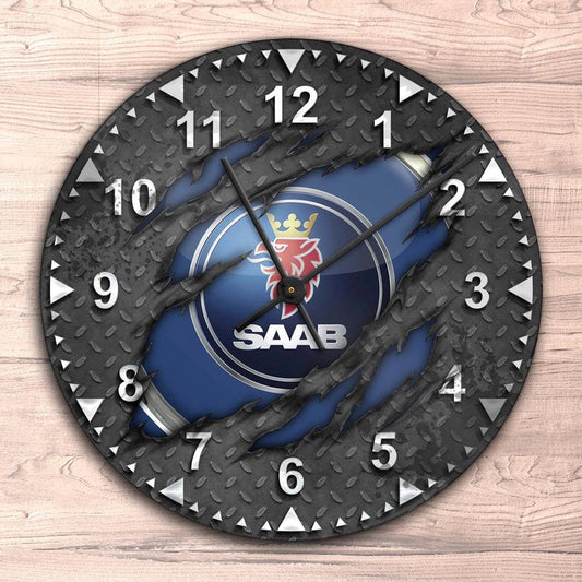 Saab Ripped Vægur Rundt-Clock-Saab-Garage Culture Shop- garage - man cave - merchandise