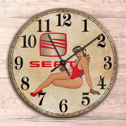 Seat Pin-Up Vintage Vægur Rundt-Clock-Seat-Garage Culture Shop- garage - man cave - merchandise