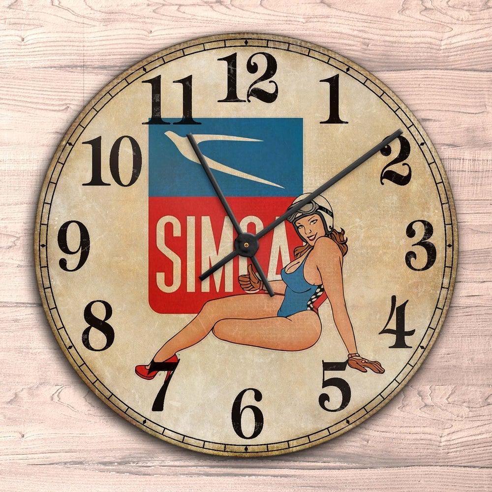 Simca Pin-Up Vintage Vægur Rundt-Clock-Simca-Garage Culture Shop- garage - man cave - merchandise