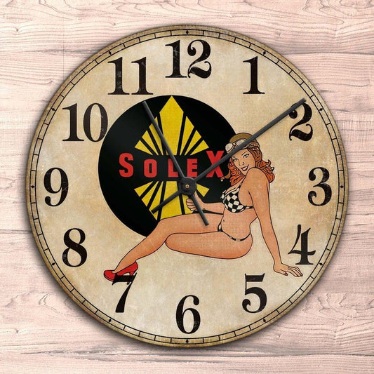 Solex Pin-Up Vintage Vægur Rundt-Clock-Solex-Garage Culture Shop- garage - man cave - merchandise