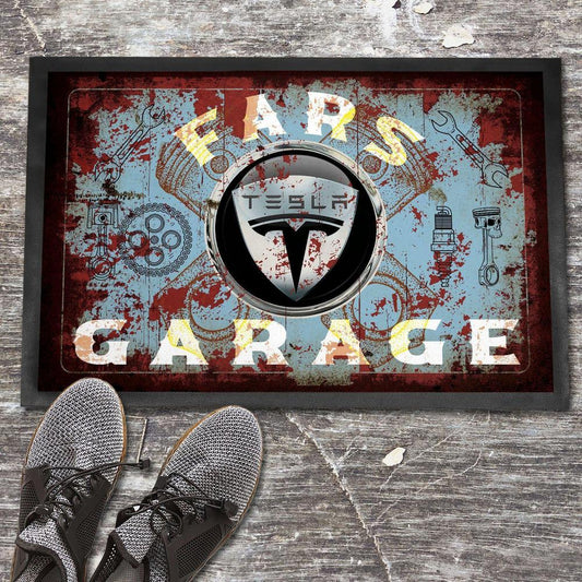 Tesla Fars Garage Vintage Dørmåtte-Dørmåtte-Tesla-Garage Culture Shop- garage - man cave - merchandise