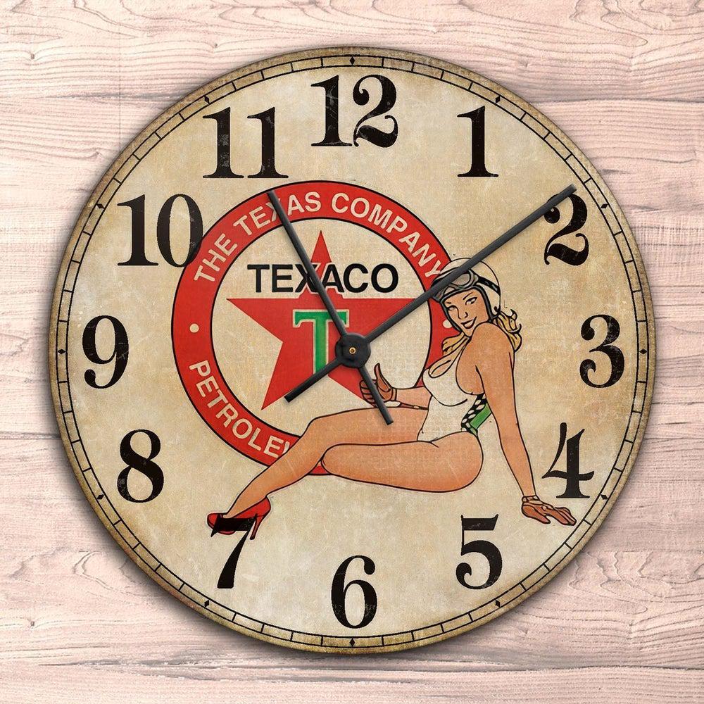 Texaco Pin-Up Vintage Vægur Rundt-Clock-Motoroil-Garage Culture Shop- garage - man cave - merchandise