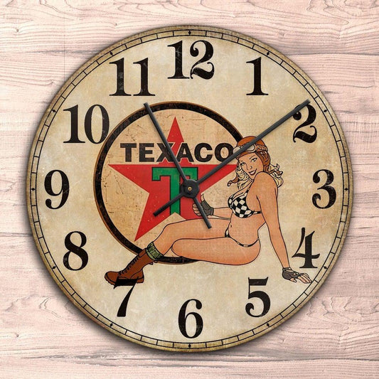 Texaco Pin-Up Vintage Vægur Rundt-Clock-Motoroil-Garage Culture Shop- garage - man cave - merchandise