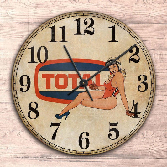 Total Pin-Up Vintage Vægur Rundt-Clock-Motoroil-Garage Culture Shop- garage - man cave - merchandise