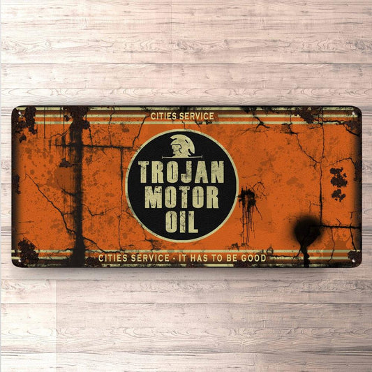 Trojan Motor Oil Vintage 30x60cm Skilt-Skilte-Motoroil-Garage Culture Shop- garage - man cave - merchandise