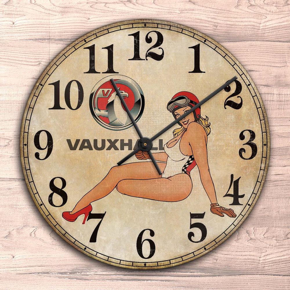 Vauxhall Pin-Up Vintage Vægur Rundt-Clock-Vauxhall-Garage Culture Shop- garage - man cave - merchandise