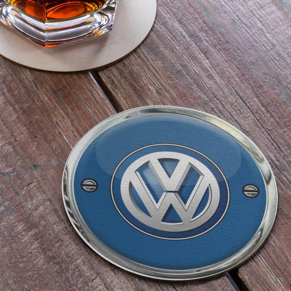 Volkswagen VW Runde Skilte , Musemåtte Rundt , Kop Underlag, Underlagssæt-Runde Skilte-VW-Kop Underlag Glas Rundt 10 cm 4-stk-Garage Culture Shop- garage - man cave - merchandise